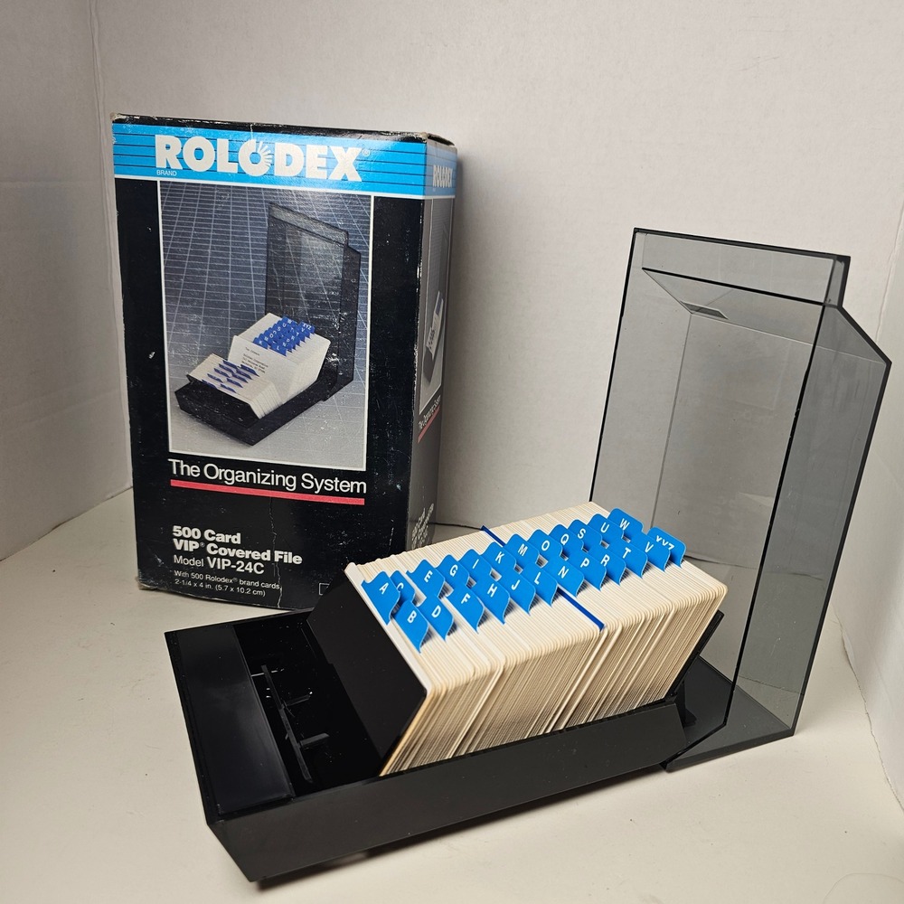 New Rolodex VIP-24C Analog Card File Black 500 Count Vintage Desk Organizer A-Z